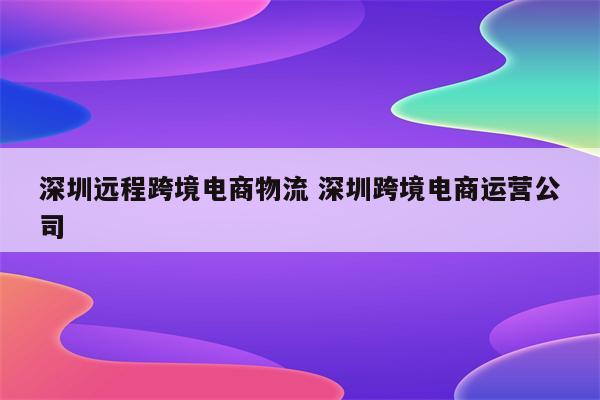 深圳远程跨境电商物流 深圳跨境电商运营公司