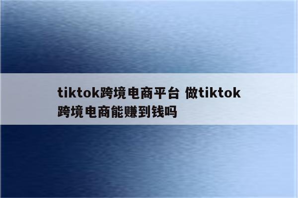 tiktok跨境电商平台 做tiktok跨境电商能赚到钱吗