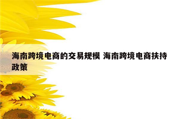 海南跨境电商的交易规模 海南跨境电商扶持政策