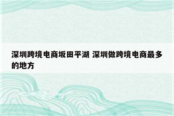深圳跨境电商坂田平湖 深圳做跨境电商最多的地方