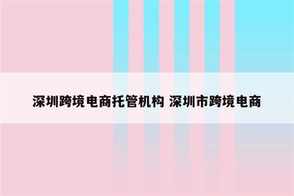 深圳跨境电商托管机构 深圳市跨境电商