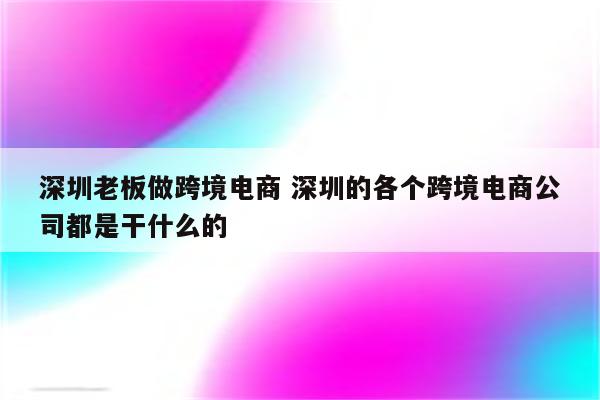 深圳老板做跨境电商 深圳的各个跨境电商公司都是干什么的