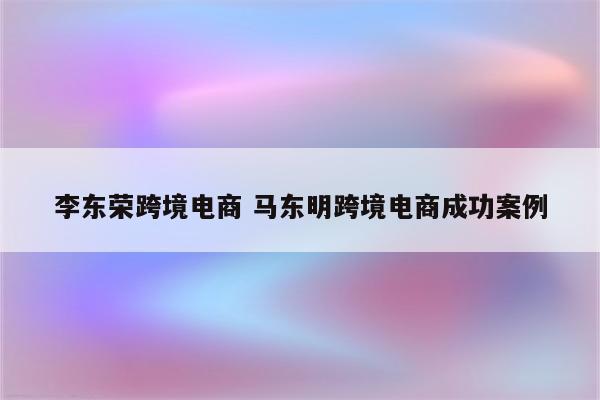 李东荣跨境电商 马东明跨境电商成功案例