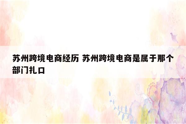 苏州跨境电商经历 苏州跨境电商是属于那个部门扎口