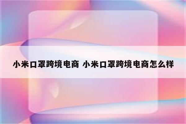 小米口罩跨境电商 小米口罩跨境电商怎么样