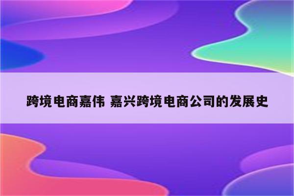 跨境电商嘉伟 嘉兴跨境电商公司的发展史