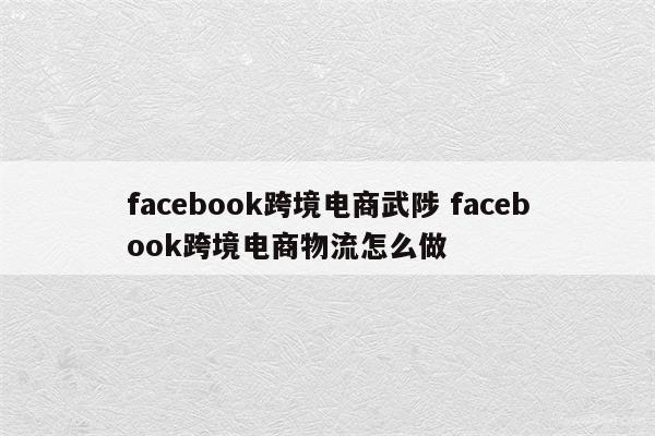 facebook跨境电商武陟 facebook跨境电商物流怎么做