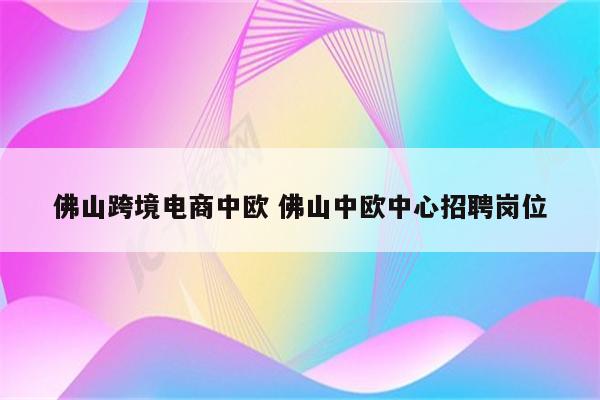 佛山跨境电商中欧 佛山中欧中心招聘岗位