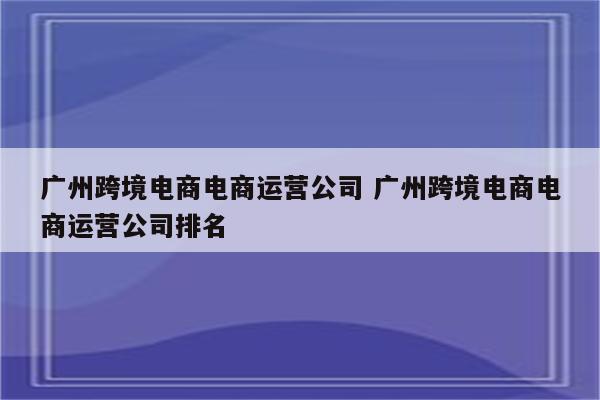 广州跨境电商电商运营公司 广州跨境电商电商运营公司排名
