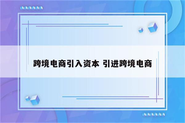 跨境电商引入资本 引进跨境电商