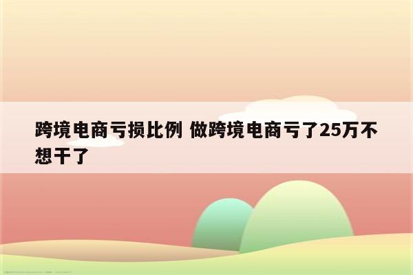 跨境电商亏损比例 做跨境电商亏了25万不想干了
