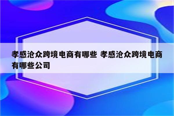 孝感沧众跨境电商有哪些 孝感沧众跨境电商有哪些公司