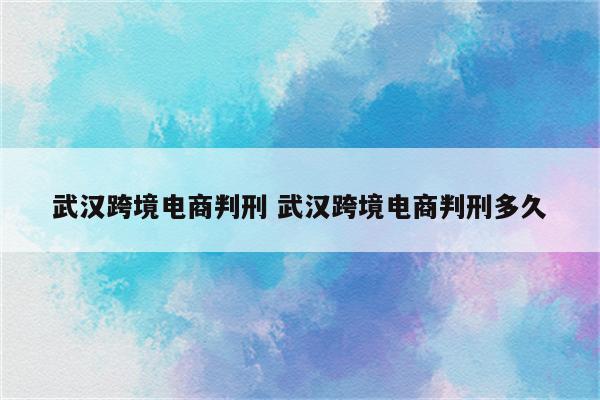 武汉跨境电商判刑 武汉跨境电商判刑多久