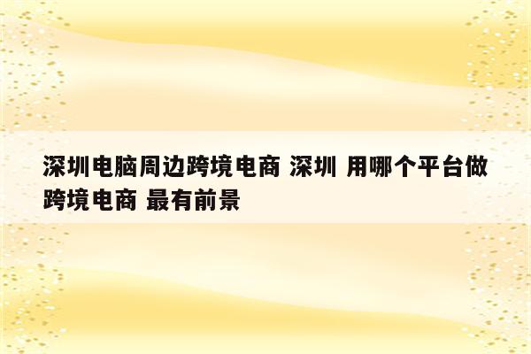 深圳电脑周边跨境电商 深圳 用哪个平台做跨境电商 最有前景