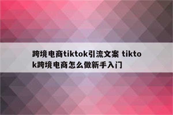 跨境电商tiktok引流文案 tiktok跨境电商怎么做新手入门