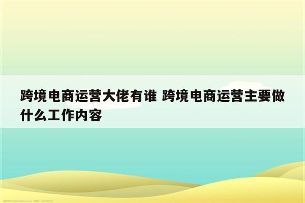 跨境电商运营大佬有谁 跨境电商运营主要做什么工作内容