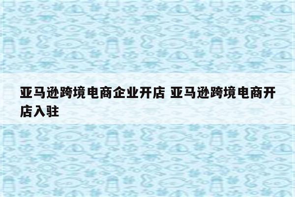 亚马逊跨境电商企业开店 亚马逊跨境电商开店入驻