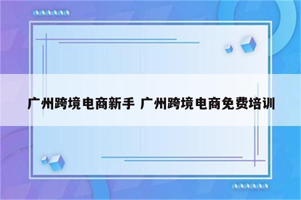 广州跨境电商新手 广州跨境电商免费培训