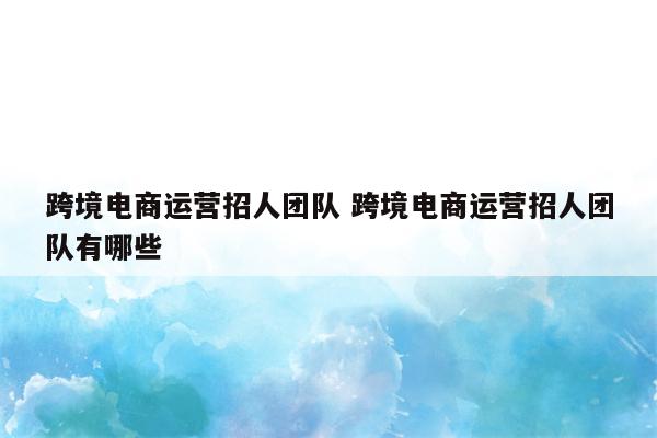 跨境电商运营招人团队 跨境电商运营招人团队有哪些