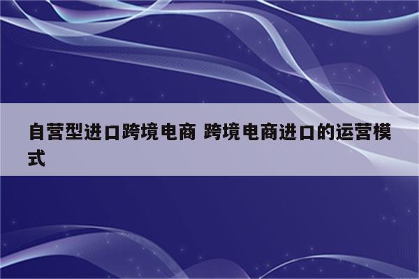 自营型进口跨境电商 跨境电商进口的运营模式