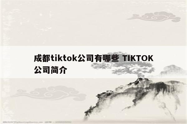 成都tiktok公司有哪些 TIKTOK公司简介