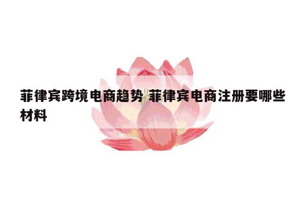 菲律宾跨境电商趋势 菲律宾电商注册要哪些材料