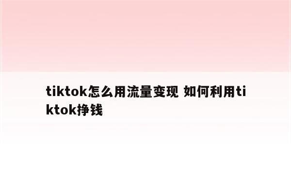 tiktok怎么用流量变现 如何利用tiktok挣钱