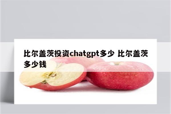 比尔盖茨投资chatgpt多少 比尔盖茨多少钱