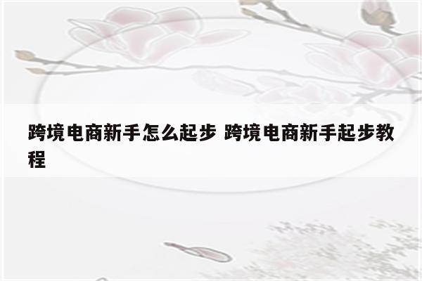 跨境电商新手怎么起步 跨境电商新手起步教程