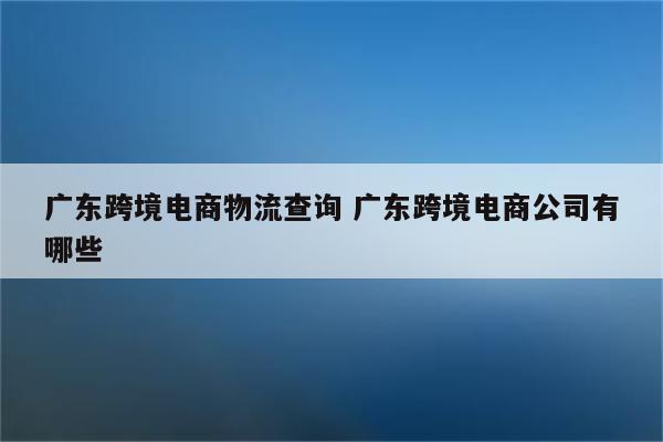 广东跨境电商物流查询 广东跨境电商公司有哪些
