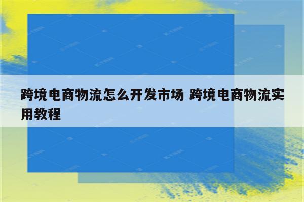 跨境电商物流怎么开发市场 跨境电商物流实用教程