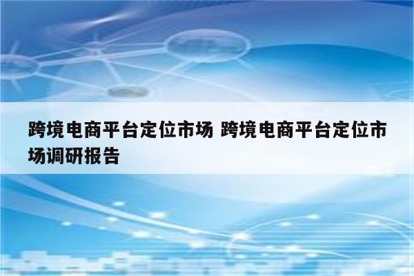 跨境电商平台定位市场 跨境电商平台定位市场调研报告