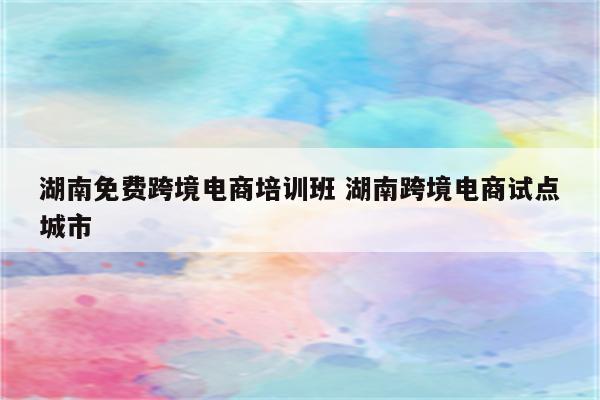 湖南免费跨境电商培训班 湖南跨境电商试点城市