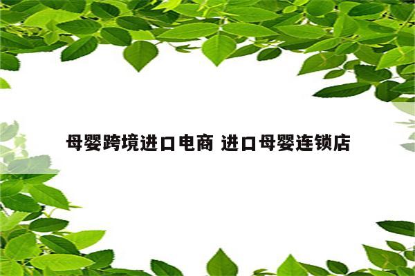 母婴跨境进口电商 进口母婴连锁店