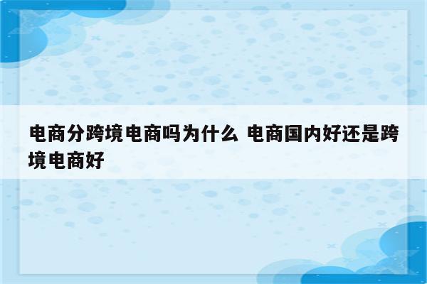 电商分跨境电商吗为什么 电商国内好还是跨境电商好