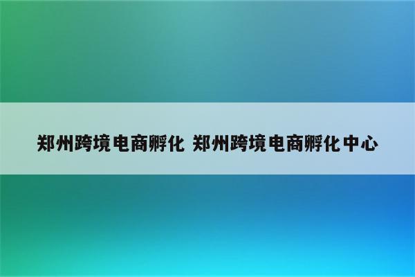 郑州跨境电商孵化 郑州跨境电商孵化中心
