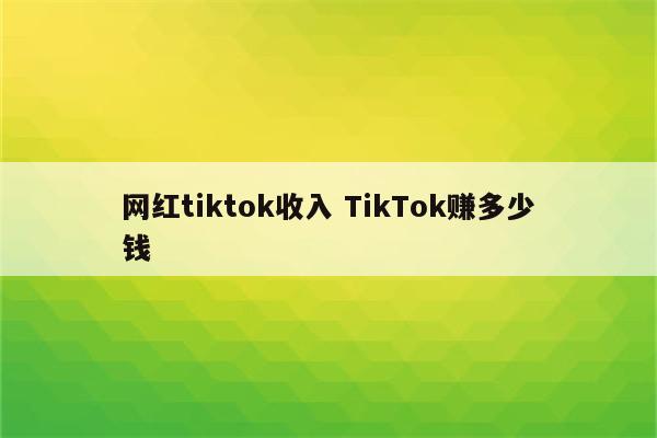 网红tiktok收入 TikTok赚多少钱