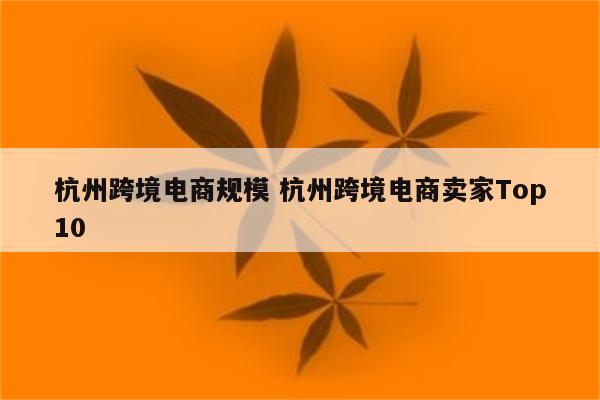 杭州跨境电商规模 杭州跨境电商卖家Top10