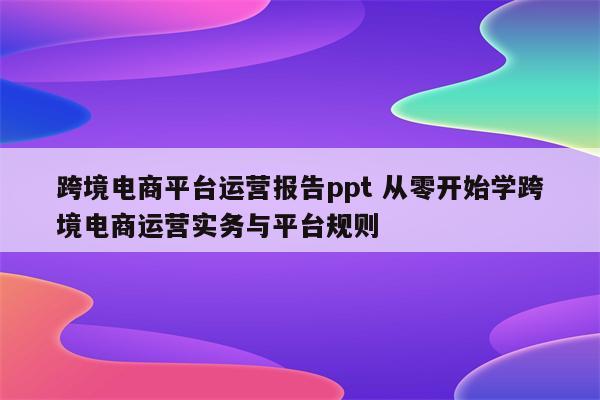 跨境电商平台运营报告ppt 从零开始学跨境电商运营实务与平台规则