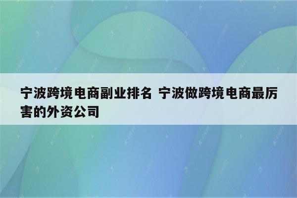 宁波跨境电商副业排名 宁波做跨境电商最厉害的外资公司