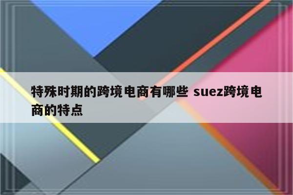 特殊时期的跨境电商有哪些 suez跨境电商的特点