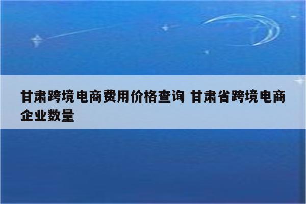 甘肃跨境电商费用价格查询 甘肃省跨境电商企业数量