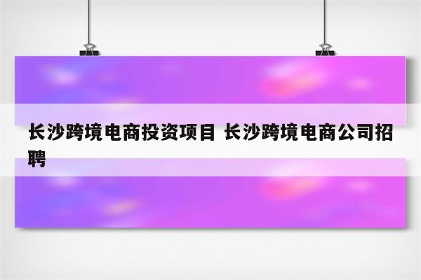 长沙跨境电商投资项目 长沙跨境电商公司招聘