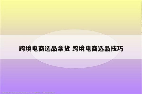 跨境电商选品拿货 跨境电商选品技巧