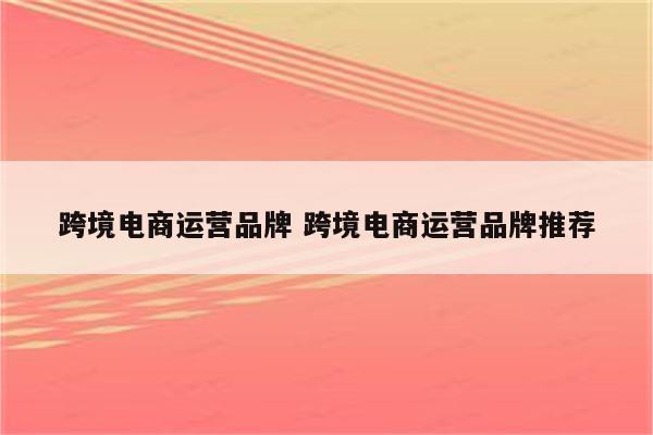 跨境电商运营品牌 跨境电商运营品牌推荐