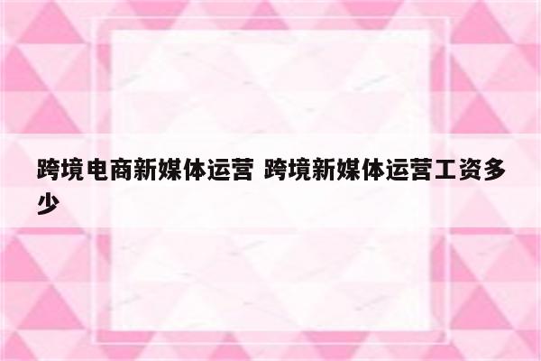 跨境电商新媒体运营 跨境新媒体运营工资多少