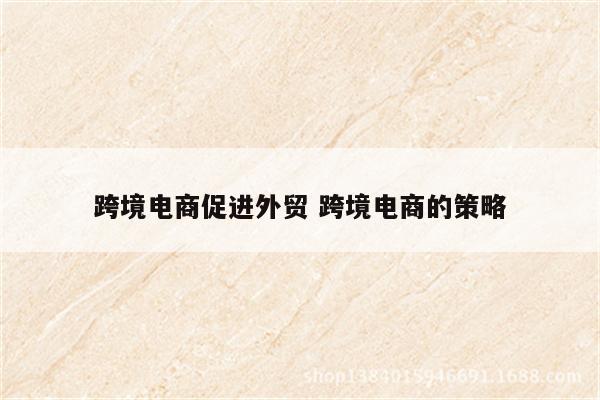 跨境电商促进外贸 跨境电商的策略