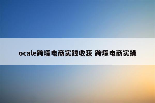 ocale跨境电商实践收获 跨境电商实操