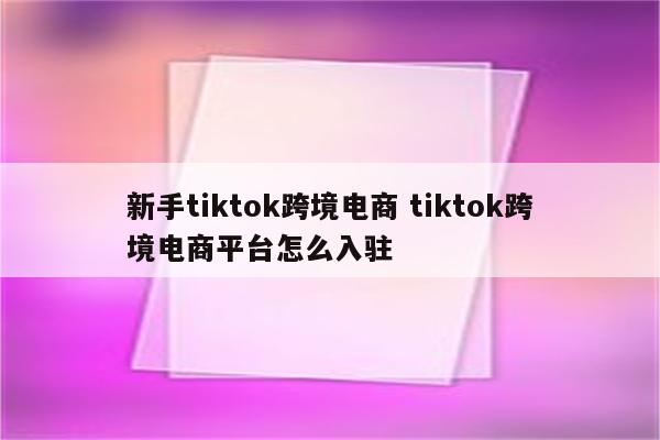新手tiktok跨境电商 tiktok跨境电商平台怎么入驻