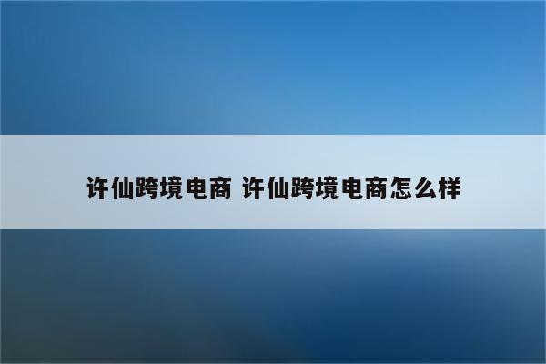 许仙跨境电商 许仙跨境电商怎么样
